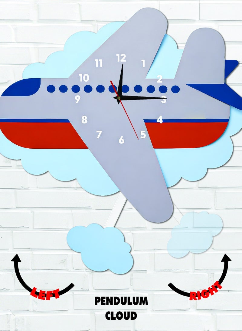A high-quality, elegantly designed pendulum wall clock in the shape of an airplane, featuring cheerful colors and a quiet movement. Easy to install and suitable for various uses and decors. - Image 1